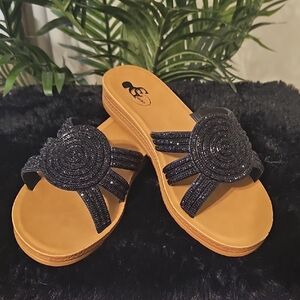 Chic Black Beaded Women's Sandals